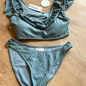 Rylee + Cru Girls Textured Two-Piece Bikini in Dusty Blue